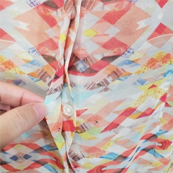 CABI Womens Blouse Medium Sheer Tunic Aztec Tribal Native Print‎ Orange Pink - Picture 5 of 12